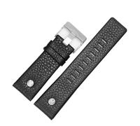 TROGPYXG Compatible With Diesel Cowhide Watch Strap Men DZ4323 DZ1657 DZ4318 Lychee Pattern Plain Wristband Calfskin Watchband 22 24 26 27 28 30mm(A black-silver,30mm)