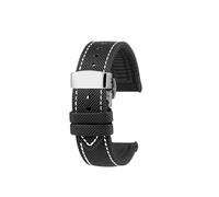 TROGPYXG Compatible With Longines Conquest Hydroconquest L3.781 642 742 782 Men Nylon Rubber Bottom Watch Strap Sport Diving Watchband(Black white-S,19mm-width)