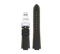 TROGPYXG Compatible With Tudor North Flag Series M91210N Fluororubber Leather Watch Strap 91210n Cowhide Watchband Convex Mouth 22-12mm Soft(Black Yellow-Silver)