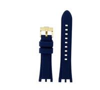 TROGPYXG Compatible With Versace V-RACE DUAL Series Strap Silicone Watch Accessories 24mm Waterproof Belt Notch Special Concave Rubber Watch Band(Blue-gold)