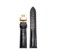 TROGPYXG Crocodile Grain Cowhide Leather Watch Strap Compatible With Rolex Compatible With Casio Universal Flat Interface Watchband(B-Black-gold,14mm)