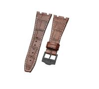 TROGPYXG Leather Watch Strap Compatible With AP Audemars Piguet 15400 Royal Oak Series Calf Leather Men's Bracelet Concave Interface 26mm(Brown White-BK-K13)