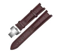 TROGPYXG Leather Watchband Compatible With Versace GC Wristband 22mm*13mm 20mm*11mm Notched Strap Men Withstainless Steel Butterfly Buckle(Brown-silver,22-13mm)