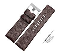 TROGPYXG Leather Watchband Watch Belt Compatible With Die-sel Strap DZ1657 DZ1405 DZ1206 DZ4323 DZ7313 DZ7257 Male 24mm 26mm 28mm Black Brown(Brown-silver,26mm)