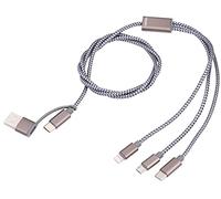 TROIKA 3 in 1 Charging Cable for up to 3 Devices Simultaneously, SB/USB-C to Micro USB/Lightning/USB-C, Length: 1 Meter, CBL30/GY