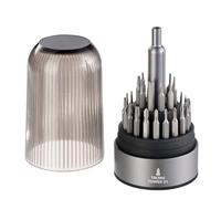 TROIKA Bit Set Tool Set Bit Pen Tower 31 with 30 Precision Bits and Magnetic Bit Holder Suitable for Household Repairs Set Made of Aluminium Chrome Vanadium Steel Silicone Colour Grey
