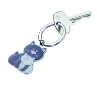 Troika CAT & KITTY - KR18-04/GY - Keyring - Cat, Kitten - Meow - Meow - cast metal/enamel- shiny - chrome plated - dark gray, light grey original