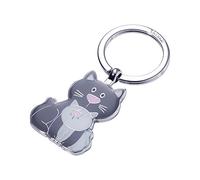 Troika CAT & KITTY - KR18-04/GY - Keyring - Cat, Kitten - Meow - Meow - cast metal/enamel- shiny - chrome plated - dark gray, light grey original