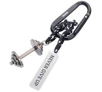 TROIKA Fitness Never Give Up Keyring with Carabiner Hook, 2 Pendants on Decorative Climbing Rope: Dumbbell and Plaque, Zinc Alloy, Chrome-Plated, Black, Silver Original, Black / Silver, 11,7 x 4,5 x 2