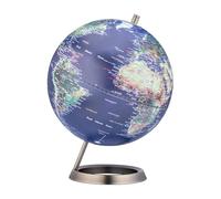 TROIKA Globe with 25 cm diameter 23.5 degrees with chrome-plated metal base in brushed look and 23.5 degree tilt on movable axis with map relief made of plastic, metal in blue, green
