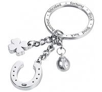 Troika Horseshoe Shamrock Ladybird Lucky Charm Keyring - Enamel Cast Metal - Chrome Plated - Silver