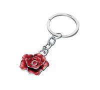 TROIKA Key Ring Flower Rose Key Ring Flower with Patented Opening Mechanism Nail Guard for Easy Attachment of Keys Enamel, Chrome-Plated Metal in Red Silver