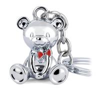 TROIKA Keyring Teddy Bear with Red Bow in Cast Metal with Key Ring, Chrome-Plated, Silver Original
