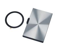 TROIKA MagSafe Wallet EDELCARD Card Holder with Magnet (N52) for Attaching and Metal Ring with 3M Adhesive Film for Driving Licence, ID, Credit Card Sliding Mechanism, Aluminium, Diamond Cut, silver