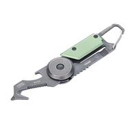 TROIKA Mini Tool with 5 Functions - EGON CARD - Parcel Knife - Carabiner Hook - Small Saw Blade - 420 Stainless Steel Aluminium - Anodised - Green, Stonewash - TROIKA Original