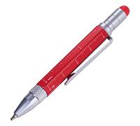 TROIKA Multi-Tasking Ballpoint Pen (Small), Centimeter/Inch Ruler, Slotted/Phillips Screwdriver, Stylus (Red), Black Lead, Includes 2 Refills, Aluminium/Brass/Steel, Matte, Red