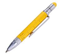 Troika Multitasking Ballpoint Pen (Small), Centimeter/Inch Ruler, Slotted/Phillips Screwdriver, Stylus (Yellow), Black Refill, Includes 2 Refills, Aluminium/Brass/Steel, Matte, Yellow