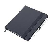 Troika Notepad Black DIN A5 Black Slim Pad with Silver Ballpoint Pen, Elastic Band Closure, Dot Grid, Pen Loop, Bookmark, FSC Certified, Paper, Coloured Page Edges, Faux Leather