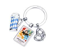 TROIKA Oktoberfest 2024 Key Ring with 3 Pendants - Beer Mug, Pretzel, Oktoberfest Logo - Silver, 6.5 x 6 x 0.5 cm
