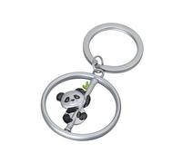 TROIKA Panda Bear Key Ring on Rotating Bamboo Stick Spinning Panda Key Ring Made of Enamel and Cast Metal Chrome-Plated and Multicoloured Silver Gift for Animal Lovers Original