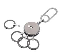 TROIKA PATENT EASY Keyring - Includes Carabiner Hook - 4 Removable Rings - Brass, Metal - Chrome-Plated - Gunmetal Original, Rubber valley, 9,3 x 5 x 0,9 cm