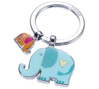 TROIKA RÜSSELBANDE - KR18-12/CH - Keyring with 2 Charms - Elephant, pachyderms, Proboscis, Trunk, Faithful - cast Metal/Enamel- Shiny - Chrome Plated - Multicoloured - TROIKA-Original