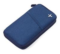 Troika Safe Flight TRV20/DB case for Travel documents, with Anti-scan Film for RFID Chips, Zip, 12 Inner compartments, Pen Loop, Made of Polyester, Dark Blue/Orange