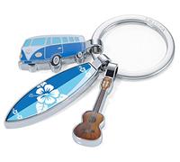 TROIKA SURFMATE T1 - KR16-14/CH - Nostalgia Keyring - with 3 Pendants - Bulli, Surfboard, Guitar - Shiny - Multi-Coloured, multicoloured, 10cm, Classic