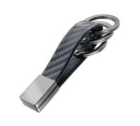 TROIKA Twister Carbon Key Ring with 3 Key Rings with Square Twist Closure, Faux Leather Loop in Carbon Look Made of Metal and Polyurethane - Clever Design, Reliable Companion