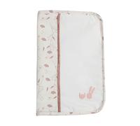 Trois Kilos Sept - Baby Health Book Cover - Birth - 100% Organic Cotton Poplin - Floral Pattern - Pink - White - Embroidered Rabbit and Cat Details - 17.5 x 25 cm