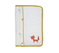 Trois Kilos Sept - Baby Health Book Cover - Birth - Velour - Cotton Lining - Mustard Edge - Wood Motifs - Embroidered Details Fox - 25 x 17.5 cm