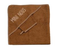 Trois Kilos Sept, Mini Nous Hooded Bath Towel 70 x 70 cm with Glove Soft Terry Cloth with Embroidered Hood Highly Absorbent Washable at 30°C for Birth Camel