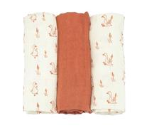 Trois Kilos Sept Pack of 3 Baby Nappies - Square Cotton Muslin Squares 70 x 70 cm - Multipurpose: Blanket, Cuddle Blanket, Bib, Sun Protection - Oeko-Tex Certified - Goose Motif
