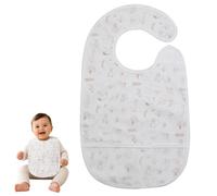 Trois Kilos Sept, Plastic Baby Bib with Recovery Pocket, Lightweight Waterproof Side Scratch Practical, Mixed Farm Model, Washable, White