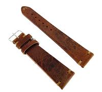 Troja Vintage Rustic Vegetable Leather Watch Strap Brown 20 mm Organic Tanned Hand Stitched, brown, Strap.