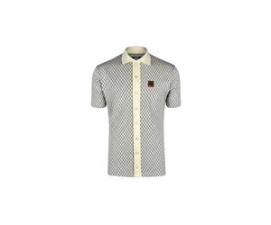 Trojan Diamond Jacquard Polo 100% Cotton Full Button Through Front Helmet Metal Badge Regular Fit - TR/9079 Ecru