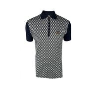 Trojan Diamond Jacquard Zip Panel Heavy Cotton Short Sleeve Polo TR/8972 Blue