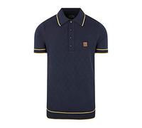 Trojan Mens Fine Gauge Diamond Panel Knit Polo Navy XXL