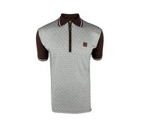 Trojan Men's Geometric Zip Colour Panel Short-Sleeved Polo Shirt - TR/9018 Chocolate
