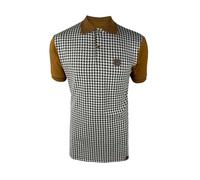 TROJAN Mens Houndstooth Panel Polo (UK, Alpha, XL, Regular, Regular, Tan)