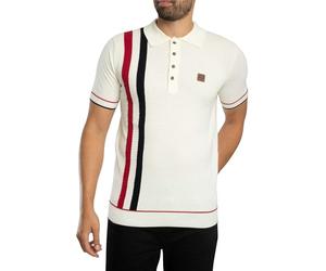 TROJAN Mens Racing Stripe Fine Gauge Polo Shirt (UK, Alpha, XL, Regular, Regular, Ecru)