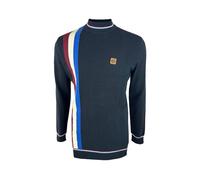 TROJAN Mens Racing Stripe Fine Gauge Turtle Neck Jumper (UK, Alpha, 4XL, Regular, Regular, Navy)