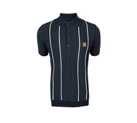 Raised Stripe Fine Gauge Knitted Polo Shirt Navy XL
