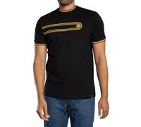 TROJAN Mens Retro Print Ringer Tee (UK, Alpha, L, Regular, Regular, Black)