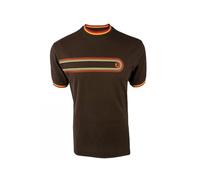 TROJAN Mens Retro Print Ringer Tee (UK, Alpha, L, Regular, Regular, Chocolate)