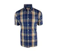 Trojan Men's Short Sleeve Shirt Large Check with Free Matching Pocket Square - TC/1048 Navy