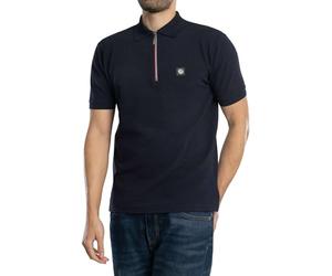 Trojan Ottoman Rib Chrome-Effect Zip Polo Shirt TR/8985 Navy