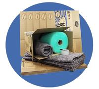 Trojan packaging Moving Kit Contains 10 Strong Packing Boxes 51x29x29cm with room check boxes, 1 Roll of Tape, 25m Green Bio Bubble, 1 Sharpie and 5 moving blankets.