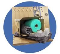 Trojan packaging Van Moving Kit Contains 10 Strong Packing Boxes 51x29x29cm with room check boxes, 1 Roll of Tape, 25m Green Bio Bubble, 1 Sharpie, 5 blankets and a roll of webbing.