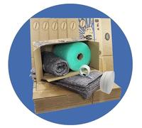 Trojan packaging Van Moving Kit Contains 20 Strong Packing Boxes 51x29x29cm with room check boxes, 1 Roll of Tape, 25m Green Bio Bubble, 1 Sharpie, 5 blankets and webbing.